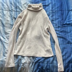 SHEIN Cream Ribbed Turtleneck Sweater